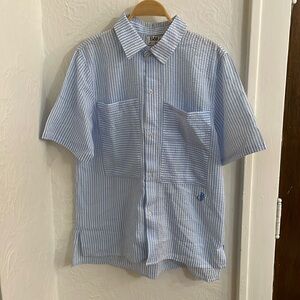 B&G Men's Oversized Pocket Casual Collared Shirt Size M In Bue Striped